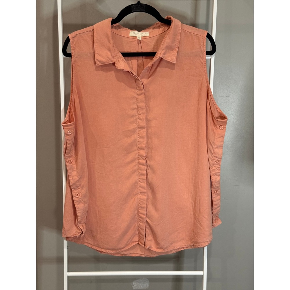 Side Stitch Los Angeles Coral Pink Sleeveless Button Down Shirt‎ 1X Coastal Chic